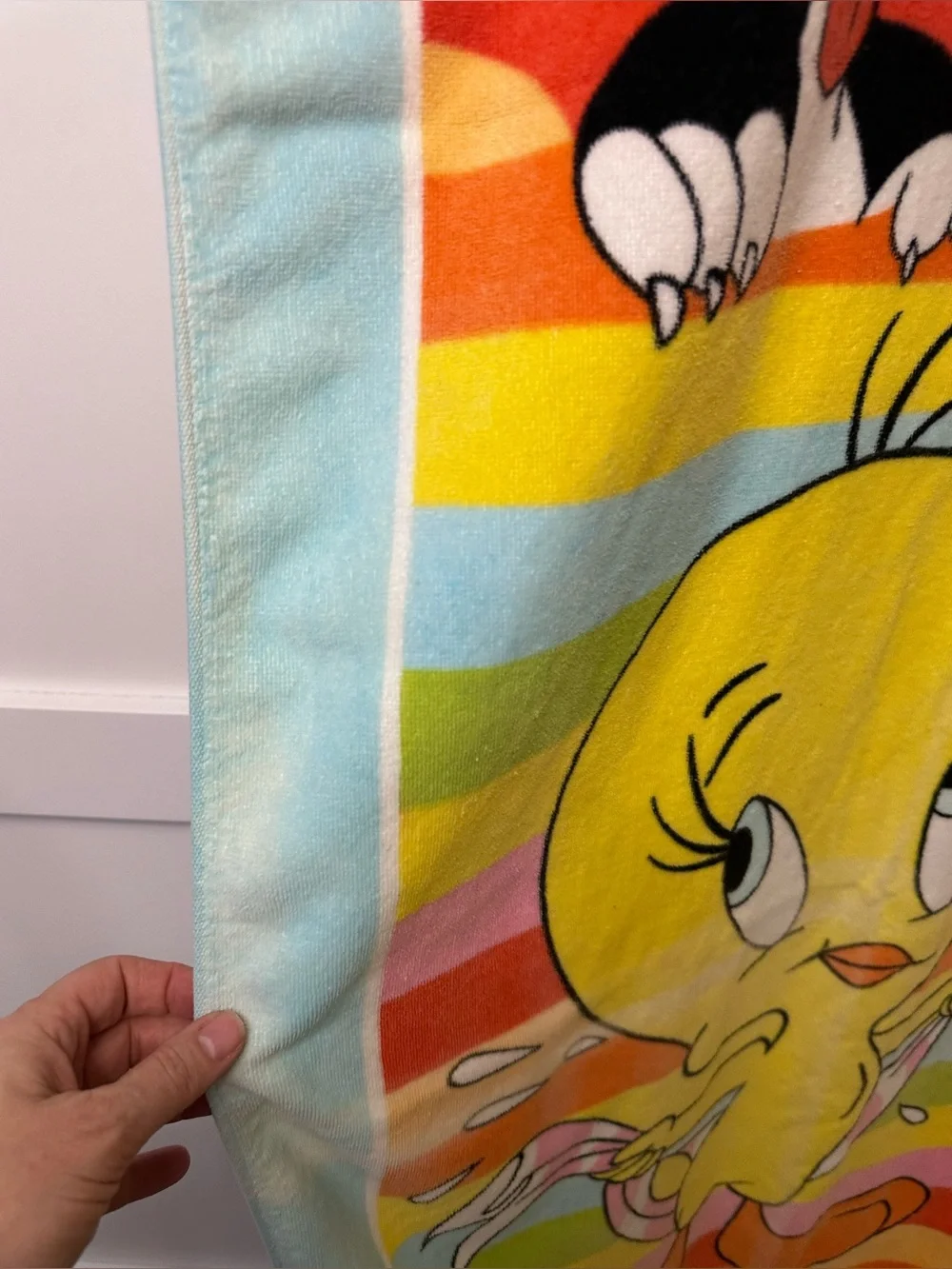 (Lot of 2) 80s Looney Tunes Beach Towels Pink Panther Pow Tweety Bird Sylvester